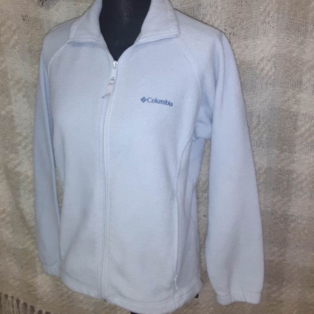 Columbia Small Womens Light Baby Blue Fleece Zip-up Jacket